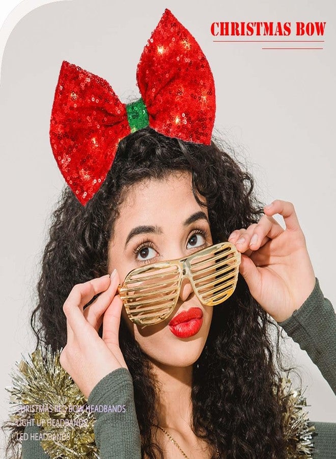 Firuilo Light Up Christmas Bow Headbands LED Valentine's Day Hair Bands Red Sequins Bowknot Hair Accessories for Women - Image 4